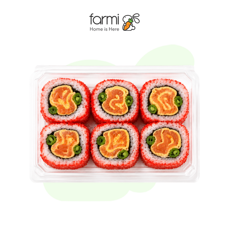 Mai Tin Frozen Salmon Rose Sushi Roll with Masago 6 Pcs