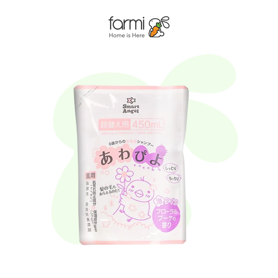 Sữa Tắm Gội Tạo Bọt Toàn Thân Cho Bé Hương Hoa Awapiyo Smartangel 450ml x 2