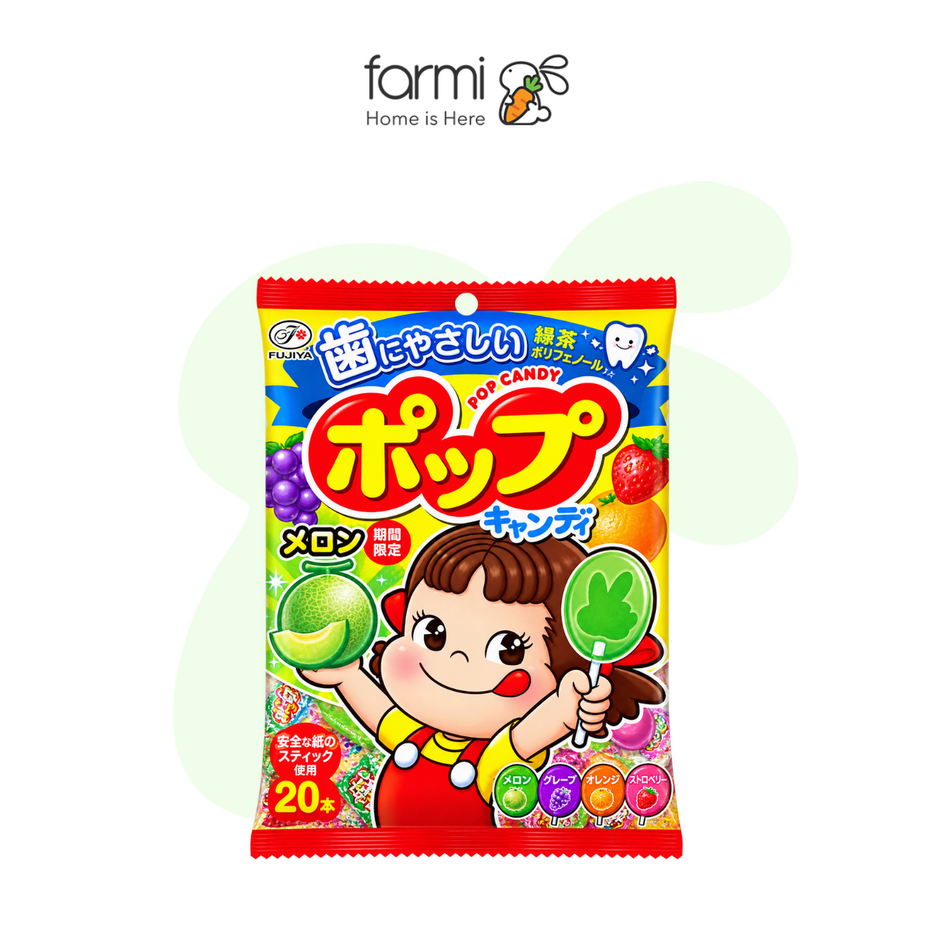 Fujiya Pop Candy Fruit Lollipops with Oligo Sugar 20 Pcs (128g)
