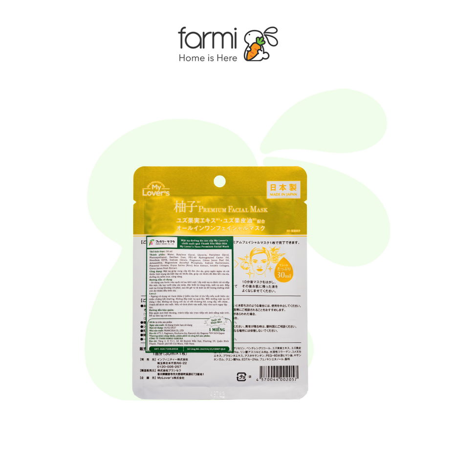 My Lover's Premium Sheet Mask Yuzu Extract 30ml 2