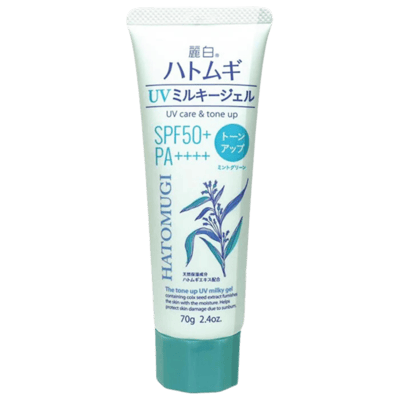 Kem chống nắng nâng tone và dưỡng ẩm da Hatomugi Tone Up UV Milky Gel SPF 50+ PA++++ Xanh Bạc Hà
